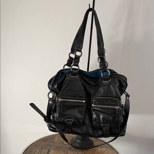 Coach Black Leather Shoulder Bag with Silver Accents